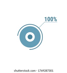 100 hundred percent vector circle chart, percentage diagram graph for web ui design, flat vector illustration.