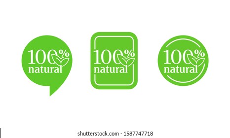 100% hundred percents natural dign set - isolated vector quality stamp for healthy food products in 6 different options - eco-friendly icon collection