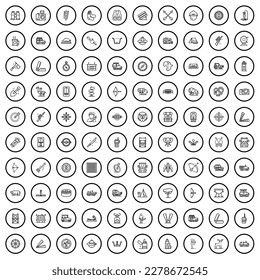 100 hunting icons set. Outline illustration of 100 hunting icons vector set isolated on white background