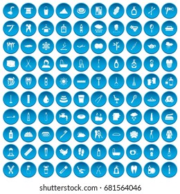 100 hygiene icons set in blue circle isolated on white vector illustration