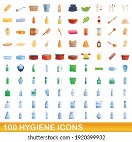 100 iconos de higiene. Ilustración de dibujos animados de 100 íconos de higiene conjunto aislado en fondo blanco