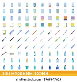 100 hygiene icons set. Cartoon illustration of 100 hygiene icons vector set isolated on white background