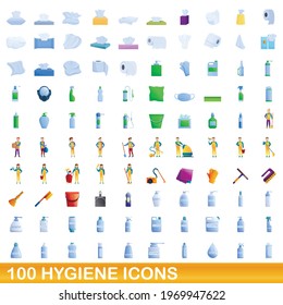 100 hygiene icons set. Cartoon illustration of 100 hygiene icons vector set isolated on white background