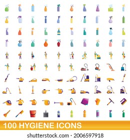 100 hygiene icons set. Cartoon illustration of 100 hygiene icons vector set isolated on white background