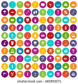 100 hygiene icons set in different colors circle isolated vector illustration