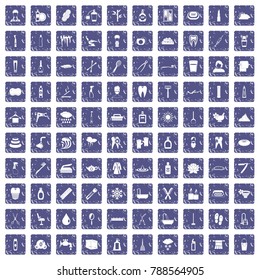 100 hygiene icons set in grunge style sapphire color isolated on white background vector illustration