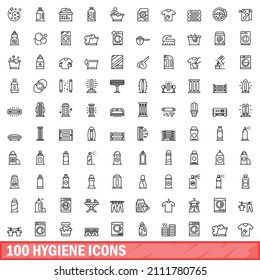 100 hygiene icons set. Outline illustration of 100 hygiene icons vector set isolated on white background