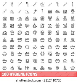 100 hygiene icons set. Outline illustration of 100 hygiene icons vector set isolated on white background