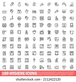 100 Hygienesymbole gesetzt. Outline-Illustration von 100 Hygienesymbolen, Vektorgrafik einzeln auf weißem Hintergrund