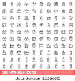 100 hygiene icons set. Outline illustration of 100 hygiene icons vector set isolated on white background