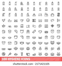 100 hygiene icons set. Outline illustration of 100 hygiene icons vector set isolated on white background