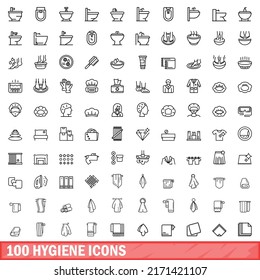 100 hygiene icons set. Outline illustration of 100 hygiene icons vector set isolated on white background