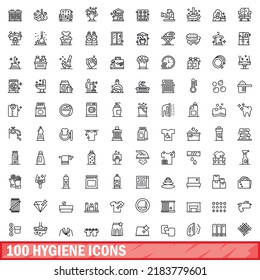 100 hygiene icons set. Outline illustration of 100 hygiene icons vector set isolated on white background