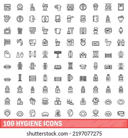 100 hygiene icons set. Outline illustration of 100 hygiene icons vector set isolated on white background