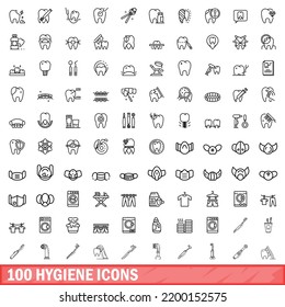 100 hygiene icons set. Outline illustration of 100 hygiene icons vector set isolated on white background