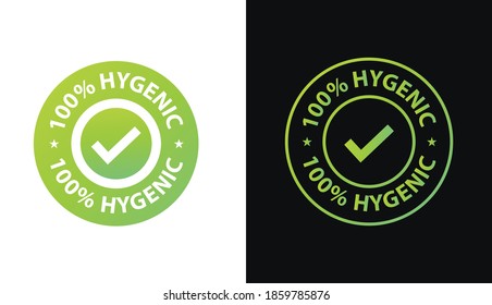 100% hygienic icon stamp set, hundred percent hygienic vector illustration, green colored emblem, line art