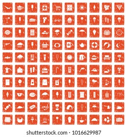100 ice cream icons set in grunge style orange color isolated on white background vector illustration