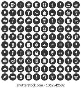 100 ice cream icons set in simple style white on black circle color isolated on white background vector illustration