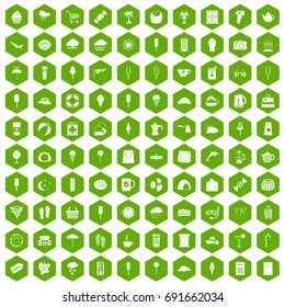 100 ice cream icons set in green hexagon isolated vector illustration
