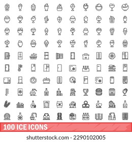 100 iconos de hielo. Ilustración de esquema de 100 iconos de hielo conjunto de vectores aislados en fondo blanco