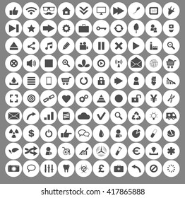 100 icon set circle. Icons for social networking vector illustration in flat.