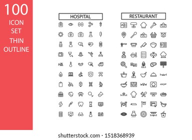 100 icon set thin outline Hospital ,Healthcare, Restaurant simple design ,vector design.