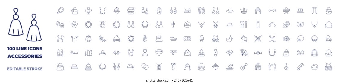 100 icons Accessories collection. Thin line icon. Editable stroke. Accessories icons for web and mobile app.