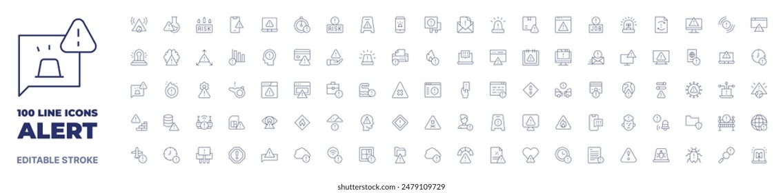 100 icons Alert collection. Thin line icon. Editable stroke. Alert icons for web and mobile app.