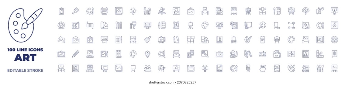 100 icons Art collection. Thin line icon. Editable stroke. Art icons for web and mobile app.