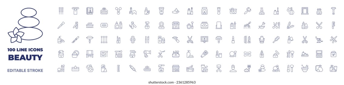 100 icons Beauty collection. Thin line icon. Editable stroke. Beauty icons for web and mobile app.