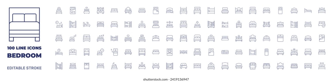 100 icons Bedroom collection. Thin line icon. Editable stroke. Bedroom icons for web and mobile app.