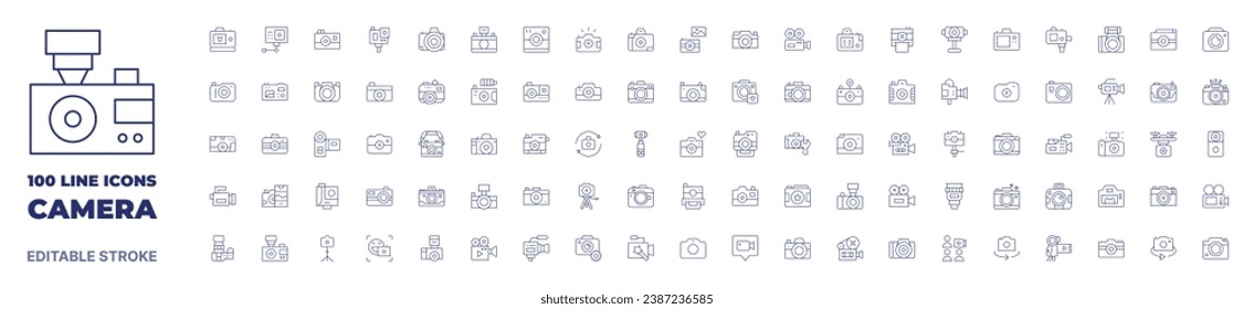 100 icons Camera collection. Thin line icon. Editable stroke. Camera icons for web and mobile app.