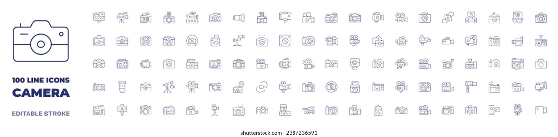 100 icons Camera collection. Thin line icon. Editable stroke. Camera icons for web and mobile app.