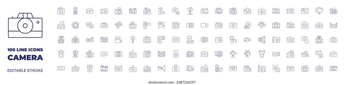 100 icons Camera collection. Thin line icon. Editable stroke. Camera icons for web and mobile app.