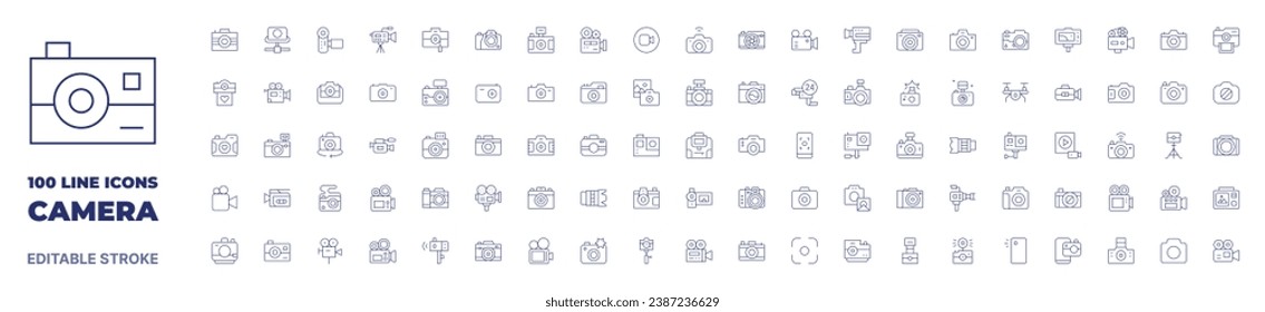 100 icons Camera collection. Thin line icon. Editable stroke. Camera icons for web and mobile app.