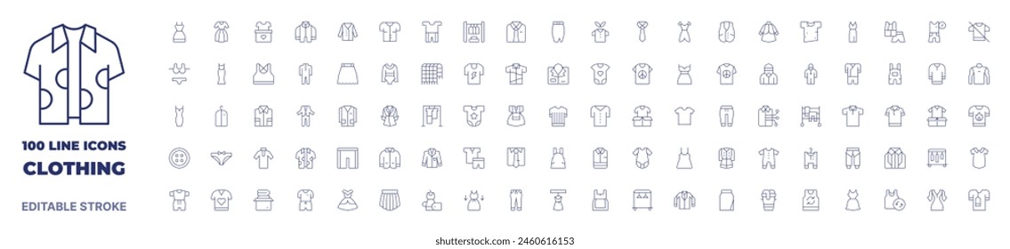 100 icons Clothing collection. Thin line icon. Editable stroke. Clothing icons for web and mobile app.