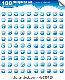 100 Icons collection: multimedia, business, finance, internet and more with glossy button background.