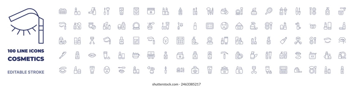 100 icons Cosmetics collection. Thin line icon. Editable stroke. Cosmetics icons for web and mobile app.