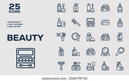100 icons Cosmetics collection. Thin line icon. Editable stroke. Cosmetics icons for web and mobile app.