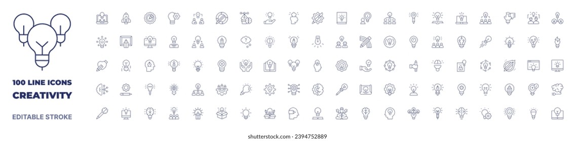 100 icons Creativity collection. Thin line icon. Editable stroke. Creativity icons for web and mobile app.
