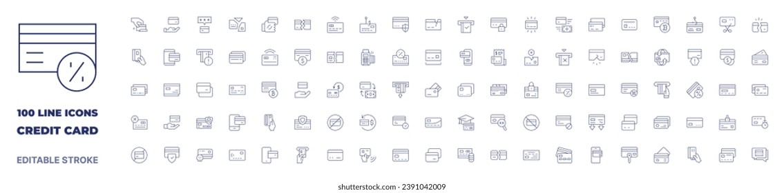 100 icons Credit card collection. Thin line icon. Editable stroke. Credit card icons for web and mobile app.