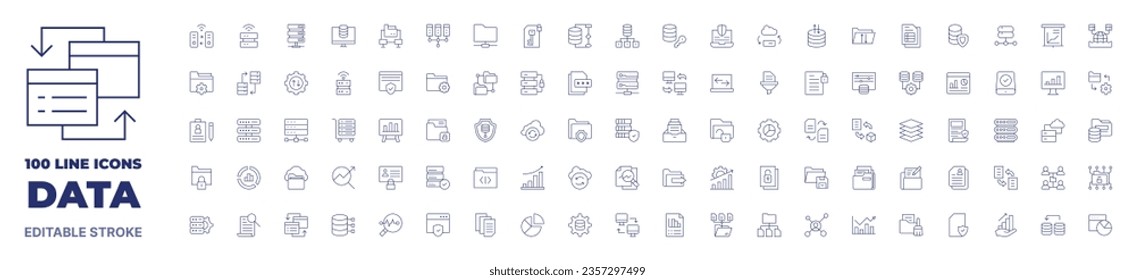 100 icons Data collection. Thin line icon. Editable stroke.