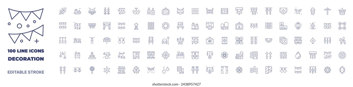 100 icons Decoration collection. Thin line icon. Editable stroke. Decoration icons for web and mobile app.