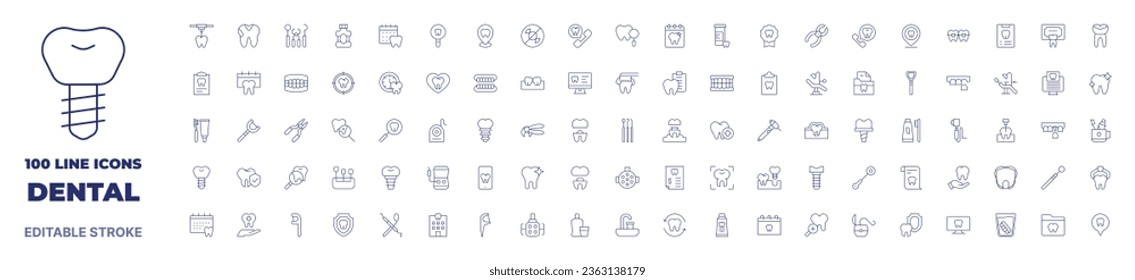 100 icons Dental collection. Thin line icon. Editable stroke. Dental icons for web and mobile app.