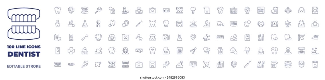 100 icons Dentist collection. Thin line icon. Editable stroke. Dentist icons for web and mobile app.