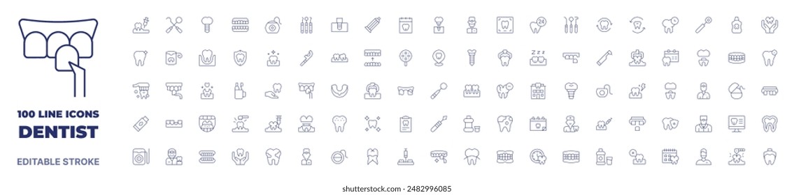 100 icons Dentist collection. Thin line icon. Editable stroke. Dentist icons for web and mobile app.