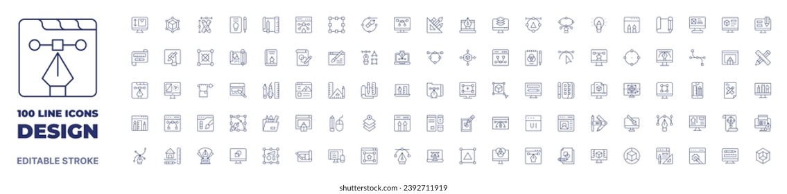 100 iconos Colección Diseño. Icono de línea delgada. Trazo editable. Iconos de diseño para aplicaciones web y móviles.