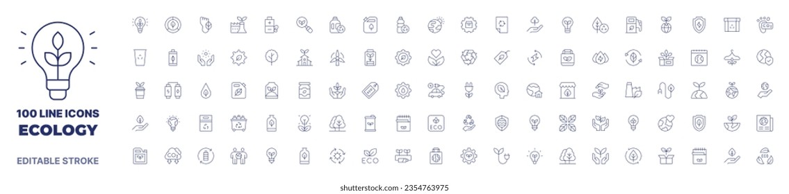 100 icons Ecology collection. Thin line icon. Editable stroke.