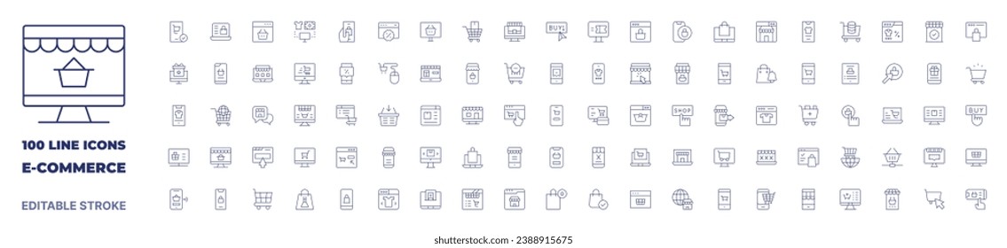 100 icons E-commerce collection. Thin line icon. Editable stroke. E-commerce icons for web and mobile app.