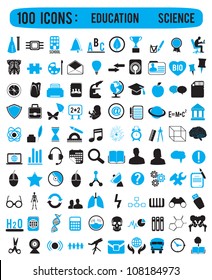 100 icons for education science - vector icons